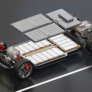View of electric vehicle chassis equipped with battery pack